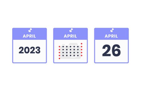 Téléchargez les illustrations : 26 avril icône de conception de calendrier. 2023 calendrier, rendez-vous, concept de date importante - en licence libre de droit
