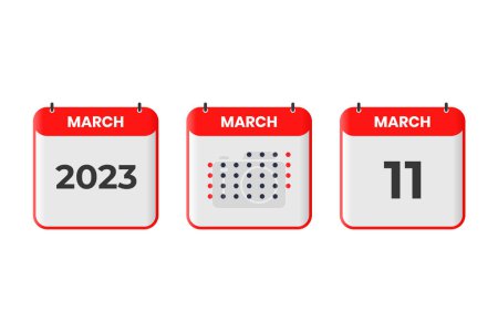 Illustration for March 11 calendar design icon. 2023 calendar schedule, appointment, important date concept - Royalty Free Image