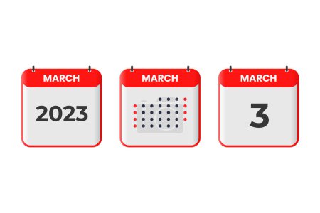 Téléchargez les illustrations : 3 mars icône de conception de calendrier. 2023 calendrier, rendez-vous, concept de date importante - en licence libre de droit