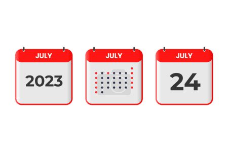 Téléchargez les illustrations : 24 juillet icône de conception de calendrier. 2023 calendrier, rendez-vous, concept de date importante - en licence libre de droit
