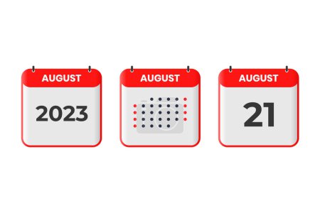Téléchargez les illustrations : 21 août icône de conception de calendrier. 2023 calendrier, rendez-vous, concept de date importante - en licence libre de droit