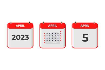 Illustration for April 5 calendar design icon. 2023 calendar schedule, appointment, important date concept - Royalty Free Image