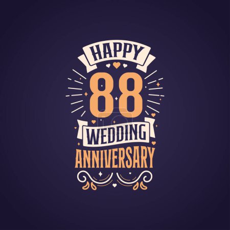 Ilustración de Feliz 88º aniversario de boda cita diseño de letras. 88 años aniversario celebración tipografía diseño. - Imagen libre de derechos