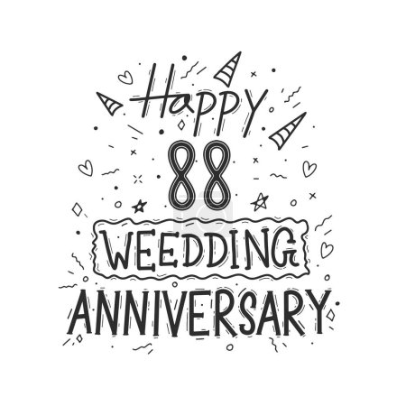 Ilustración de 88 años celebración aniversario mano dibujo tipografía diseño. Feliz 88º aniversario de boda letras de la mano - Imagen libre de derechos