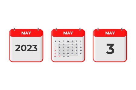 Illustration for May 2023 calendar design. 3rd May 2023 calendar icon for schedule, appointment, important date concept - Royalty Free Image