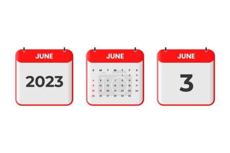 Illustration for June 2023 calendar design. 3rd June 2023 calendar icon for schedule, appointment, important date concept - Royalty Free Image