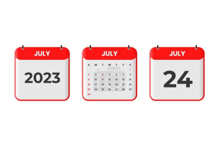 Téléchargez les illustrations : Juillet 2023 conception du calendrier. 24 Juillet 2023 icône du calendrier pour l'horaire, rendez-vous, concept de date importante - en licence libre de droit