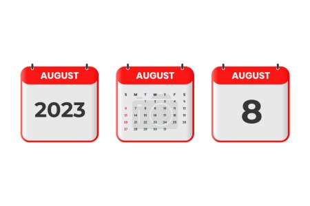 Illustration for August 2023 calendar design. 8th August 2023 calendar icon for schedule, appointment, important date concept - Royalty Free Image
