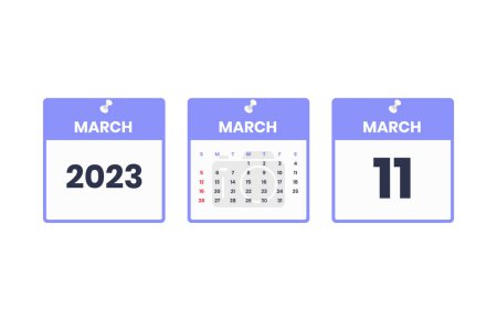 Illustration for March calendar design. March 11 2023 calendar icon for schedule, appointment, important date concept - Royalty Free Image