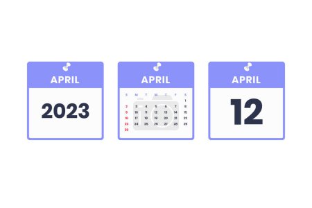 Illustration for April calendar design. April 12 2023 calendar icon for schedule, appointment, important date concept - Royalty Free Image