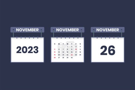 Téléchargez les illustrations : 26 Novembre 2023 icône du calendrier pour l'horaire, rendez-vous, concept de date importante - en licence libre de droit