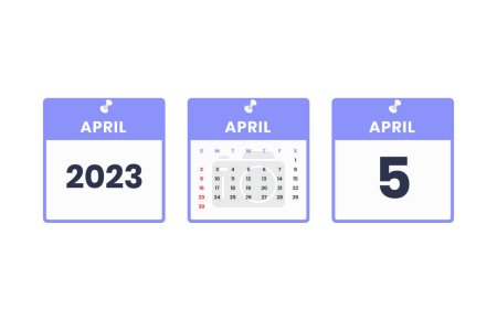 Illustration for April calendar design. April 5 2023 calendar icon for schedule, appointment, important date concept - Royalty Free Image
