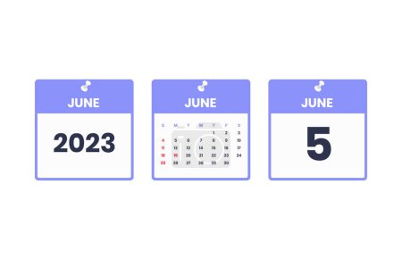 Illustration for June calendar design. June 5 2023 calendar icon for schedule, appointment, important date concept - Royalty Free Image