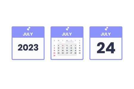Téléchargez les illustrations : Calendrier de juillet. 24 juillet 2023 icône du calendrier pour l'horaire, rendez-vous, concept de date importante - en licence libre de droit