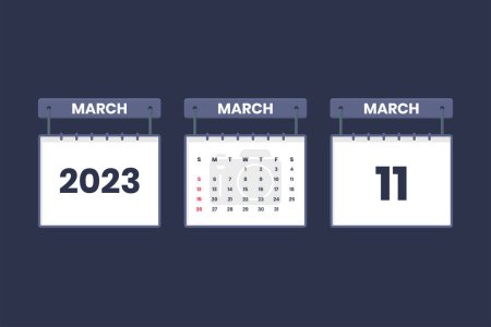 Illustration for 11 March 2023 calendar icon for schedule, appointment, important date concept - Royalty Free Image