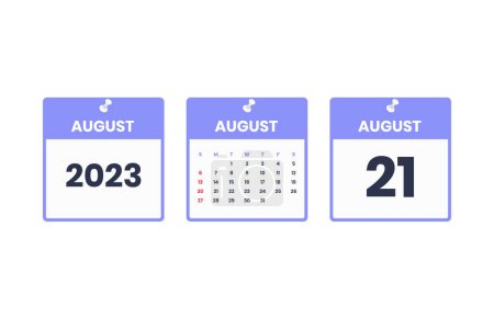 Téléchargez les illustrations : Calendrier d'août. 21 août 2023 icône du calendrier pour l'horaire, rendez-vous, concept de date importante - en licence libre de droit
