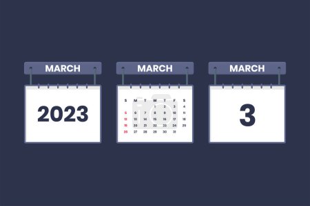 Téléchargez les illustrations : 3 Mars 2023 icône du calendrier pour l'horaire, rendez-vous, concept de date importante - en licence libre de droit
