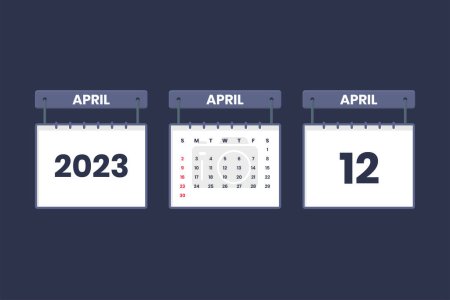 Illustration for 12 April 2023 calendar icon for schedule, appointment, important date concept - Royalty Free Image