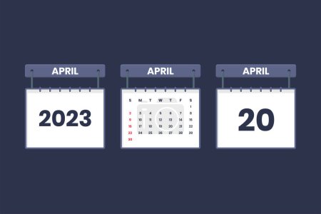 Téléchargez les illustrations : 20 Avril 2023 icône du calendrier pour l'horaire, rendez-vous, concept de date importante - en licence libre de droit