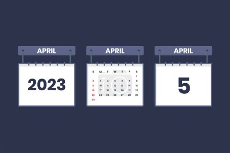Illustration for 5 April 2023 calendar icon for schedule, appointment, important date concept - Royalty Free Image