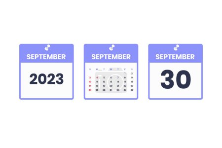 Ilustración de Diseño del calendario de septiembre. Septiembre 30 2023 icono del calendario para el calendario, cita, concepto de fecha importante - Imagen libre de derechos