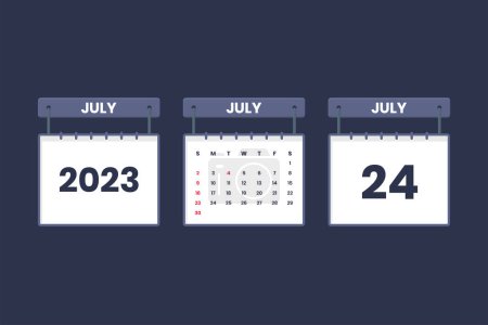 Téléchargez les illustrations : 24 Juillet 2023 icône du calendrier pour l'horaire, rendez-vous, concept de date importante - en licence libre de droit