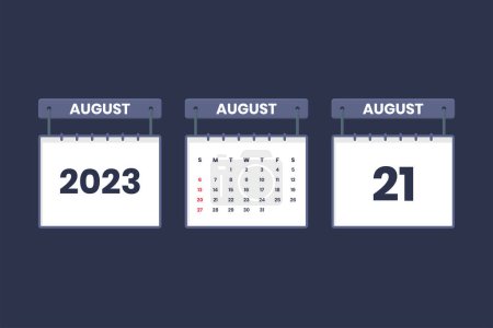 Téléchargez les illustrations : 21 Août 2023 icône du calendrier pour l'horaire, rendez-vous, concept de date importante - en licence libre de droit