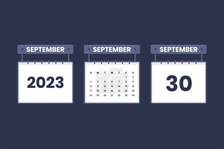 Ilustración de 30 Septiembre 2023 icono del calendario para el calendario, cita, concepto de fecha importante - Imagen libre de derechos