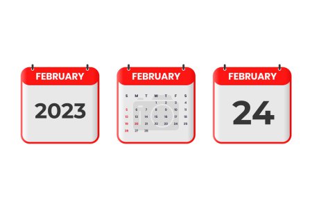 Illustration for February 2023 calendar design. 24th February 2023 calendar icon for schedule, appointment, important date concept - Royalty Free Image
