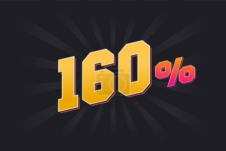 Illustration for 160% discount banner with dark background and yellow text. 160 percent sales promotional design. - Royalty Free Image