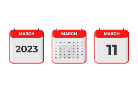 Illustration for March 2023 calendar design. 11th March 2023 calendar icon for schedule, appointment, important date concept - Royalty Free Image