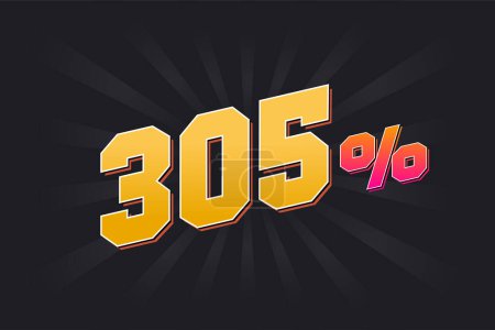 Illustration for 305% discount banner with dark background and yellow text. 305 percent sales promotional design. - Royalty Free Image