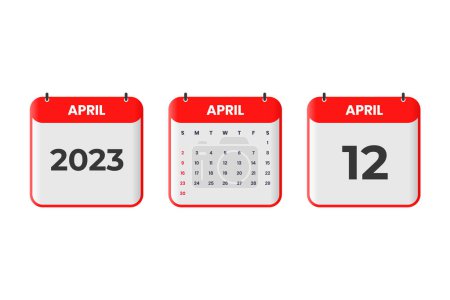 Illustration for April 2023 calendar design. 12th April 2023 calendar icon for schedule, appointment, important date concept - Royalty Free Image