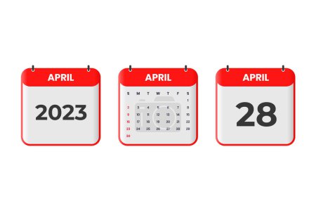 Téléchargez les illustrations : Avril 2023 conception du calendrier. 28 Avril 2023 icône du calendrier pour l'horaire, rendez-vous, concept de date importante - en licence libre de droit