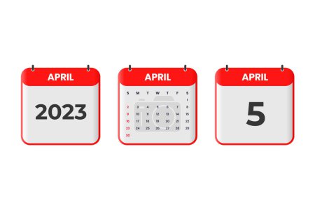 Illustration for April 2023 calendar design. 5th April 2023 calendar icon for schedule, appointment, important date concept - Royalty Free Image