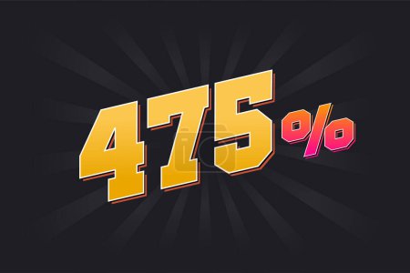 Illustration for 475% discount banner with dark background and yellow text. 475 percent sales promotional design. - Royalty Free Image