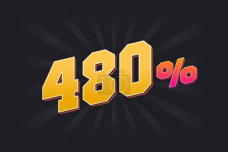 Illustration for 480% discount banner with dark background and yellow text. 480 percent sales promotional design. - Royalty Free Image