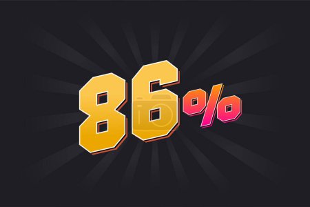 Illustration for 86% discount banner with dark background and yellow text. 86 percent sales promotional design. - Royalty Free Image