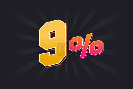 Illustration for 9% discount banner with dark background and yellow text. 9 percent sales promotional design. - Royalty Free Image