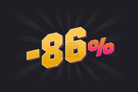 Illustration for Negative 86% discount banner with dark background and yellow text. -86 percent sales promotional design. - Royalty Free Image