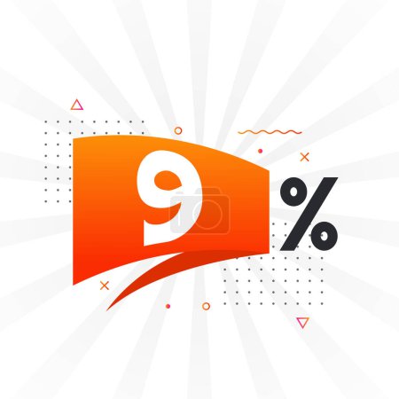 Illustration for 9% discount marketing banner promotion. 9 percent sales promotional design. - Royalty Free Image