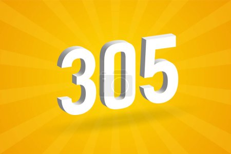 Illustration for 3D 305 number font alphabet. White 3D Number 305 with yellow background - Royalty Free Image