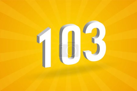 Ilustración de Alfabeto de fuente numérica 3D 103. Blanco 3D número 103 con fondo amarillo - Imagen libre de derechos