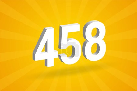 Illustration for 3D 458 number font alphabet. White 3D Number 458 with yellow background - Royalty Free Image