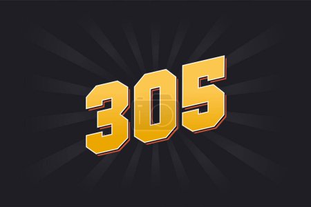 Illustration for Number 305 vector font alphabet. Yellow 305 number with black background - Royalty Free Image