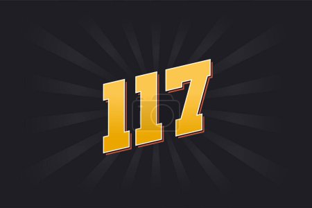 Número 117 alfabeto fuente vectorial. Número amarillo 117 con fondo negro