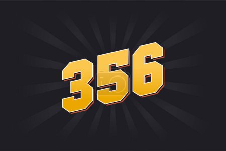 Illustration for Number 356 vector font alphabet. Yellow 356 number with black background - Royalty Free Image