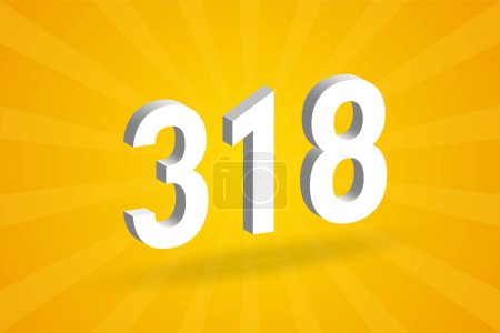 Illustration for 3D 318 number font alphabet. White 3D Number 318 with yellow background - Royalty Free Image