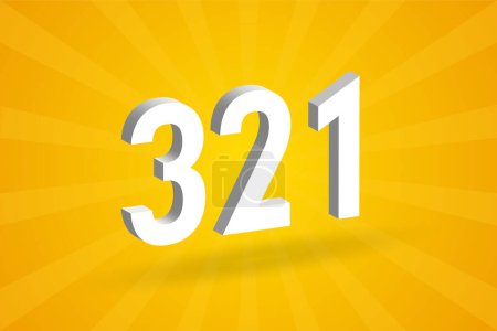 Illustration for 3D 321 number font alphabet. White 3D Number 321 with yellow background - Royalty Free Image