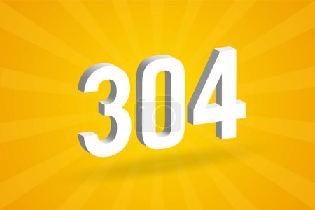 Ilustración de Alfabeto fuente número 304 3D. Blanco 3D Número 304 con fondo amarillo - Imagen libre de derechos